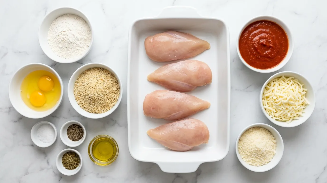 Ingredients for Homemade Chicken Parmesan with Marinara Sauce