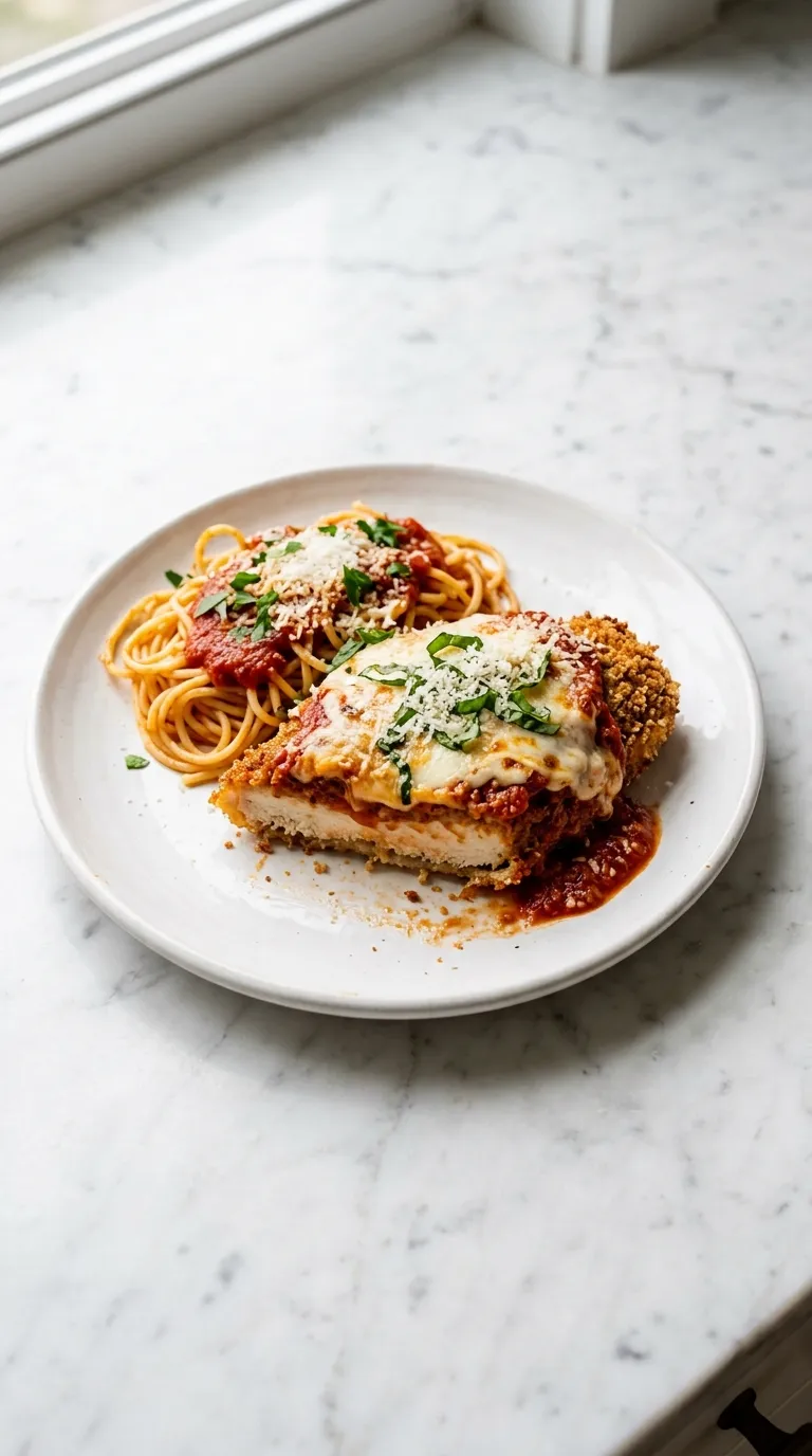 Homemade Chicken Parmesan with Marinara Sauce served
