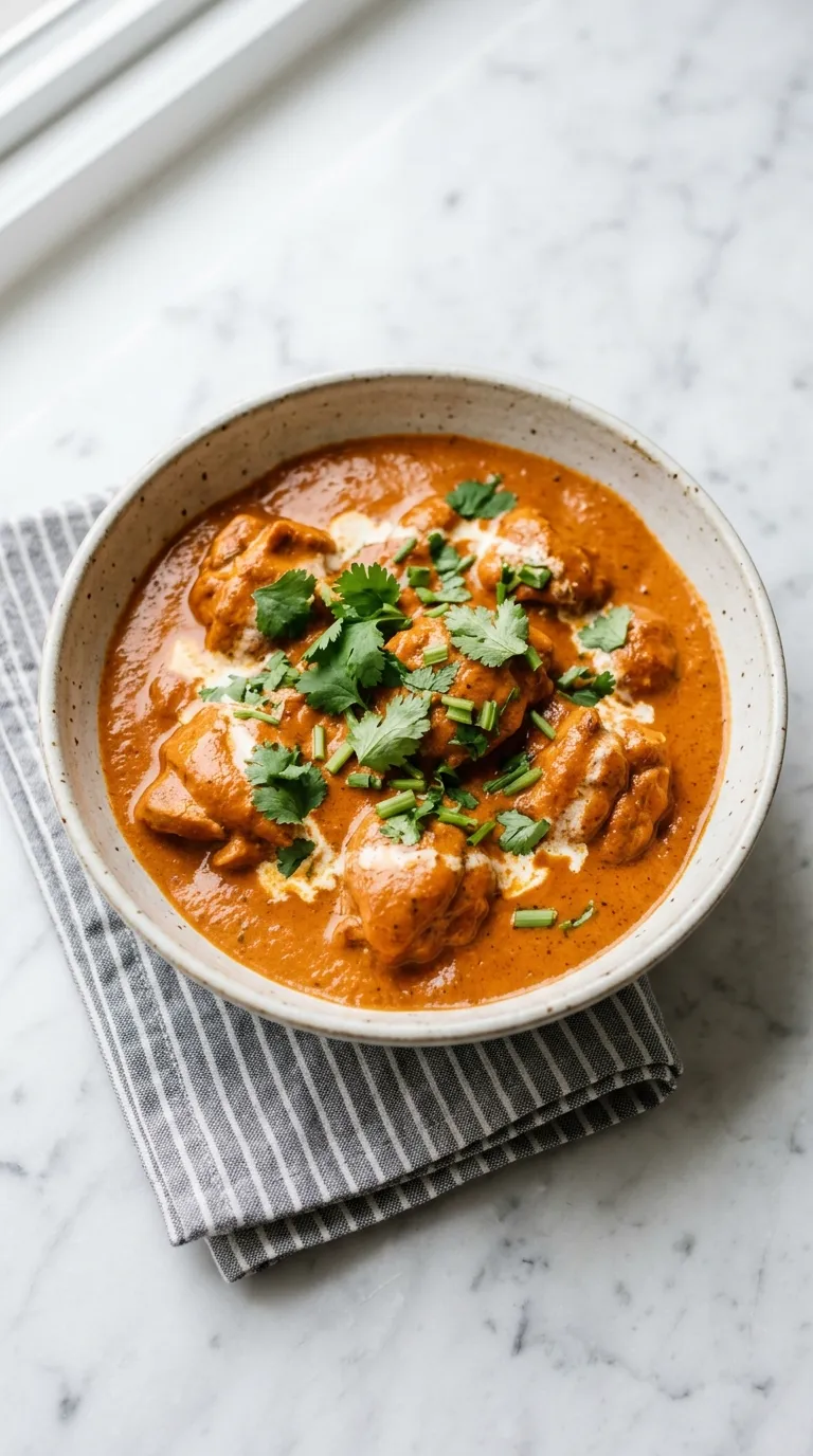 Rich Butter Chicken with Spices and Cream served