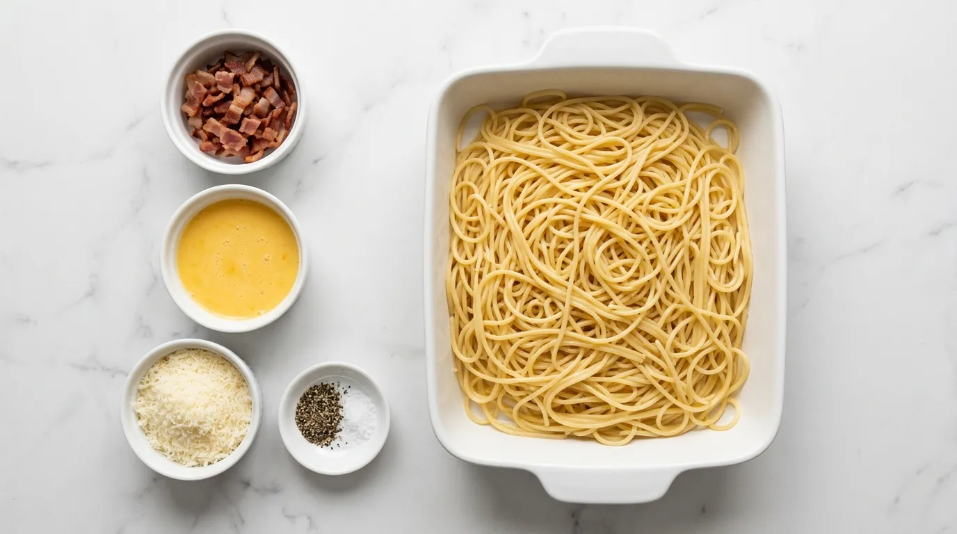 Ingredients for Creamy Pasta Carbonara with Crispy Bacon