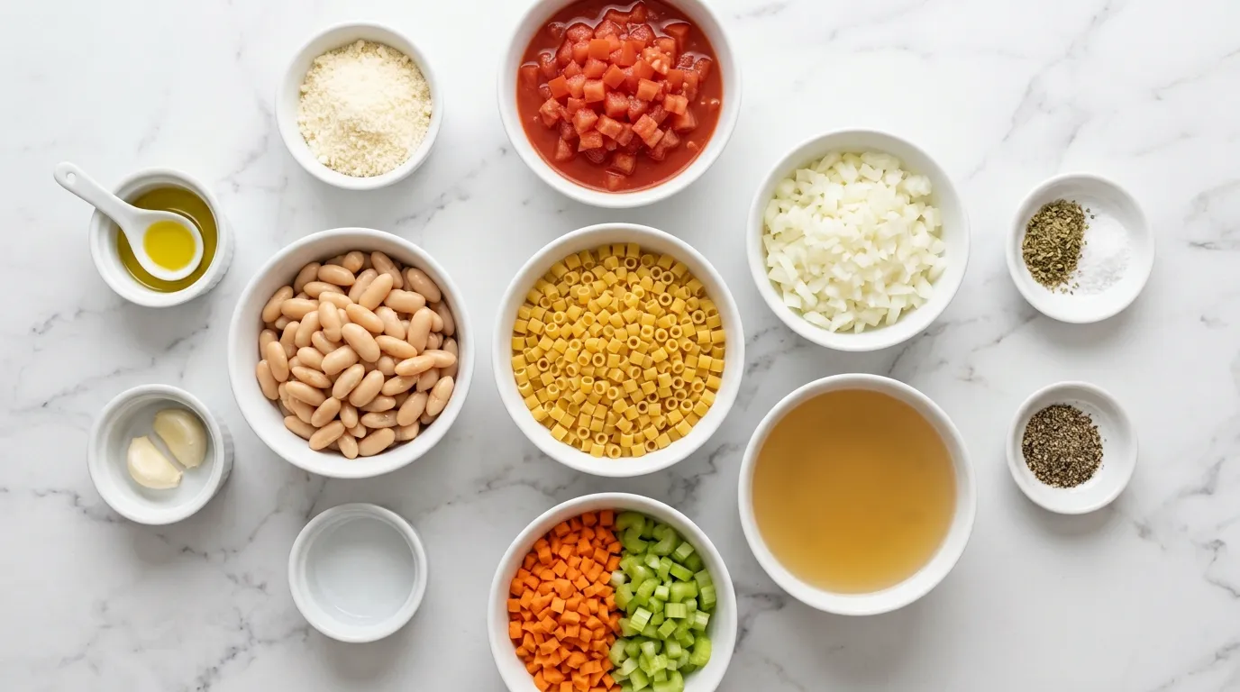 Ingredients for Hearty Pasta Fagioli with Beans and Vegetables