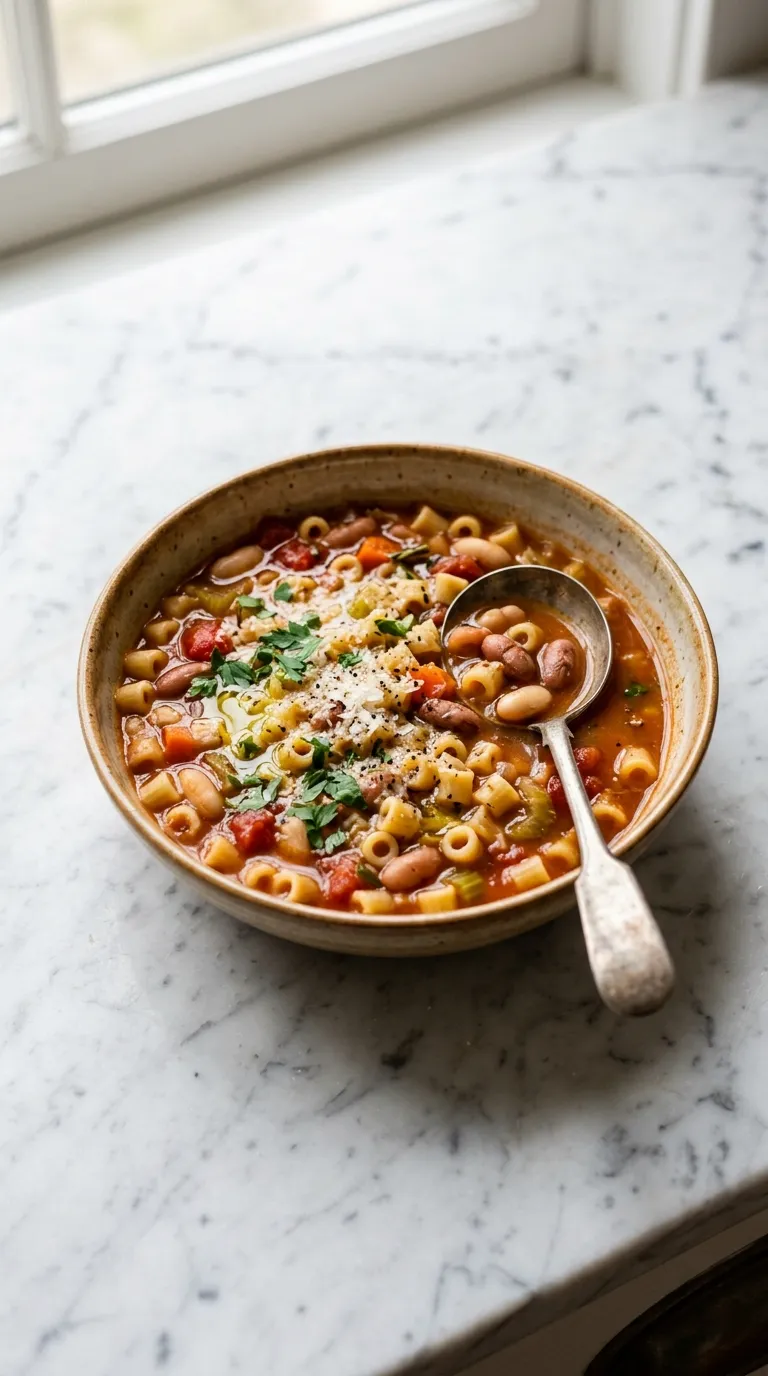 Hearty Pasta Fagioli with Beans and Vegetables served
