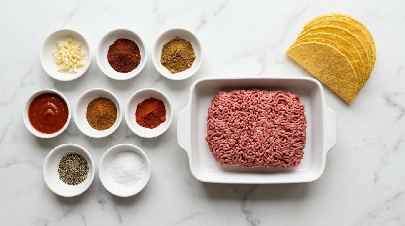 Ingredients for Savory Garlic Ground Beef for Tacos and More
