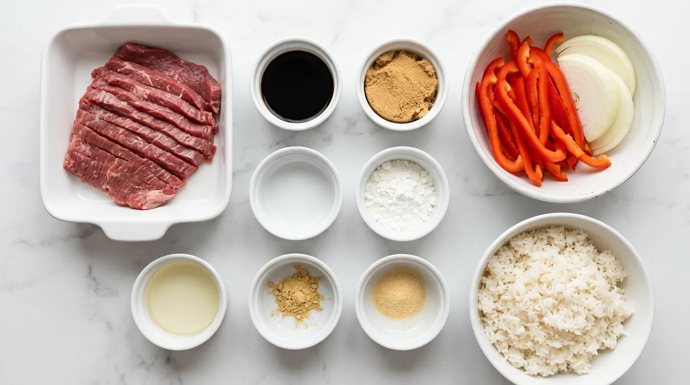 Ingredients for Sweet and Spicy Mongolian Beef Stir-Fry