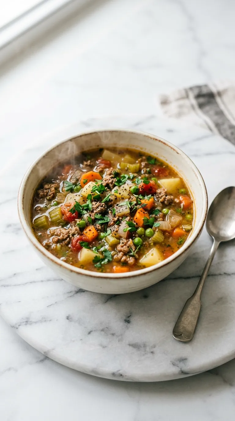 Healthy Ground Beef Vegetable Soup for Comfort served