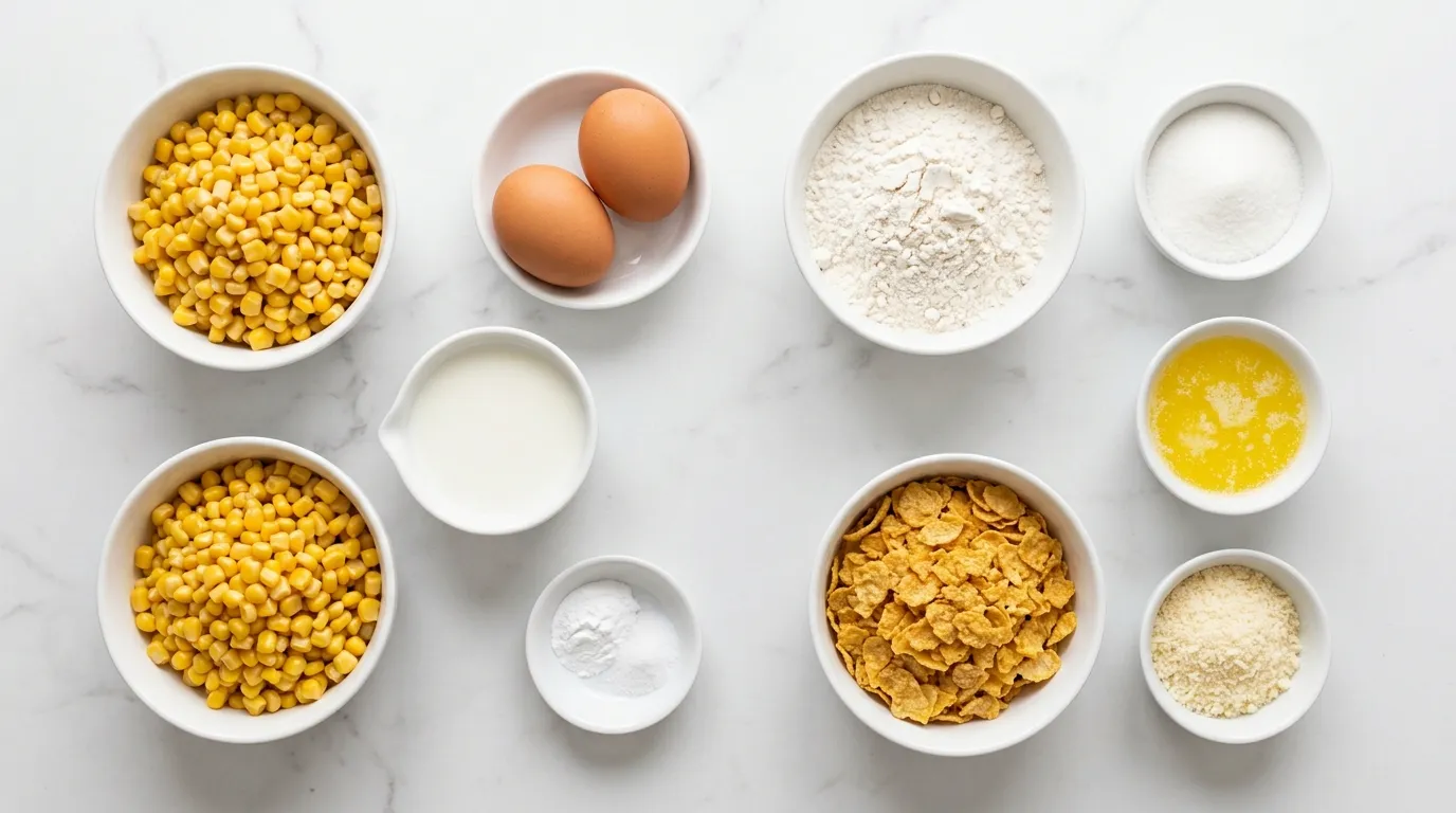 Ingredients for Sweet Corn Casserole with a Crunchy Topping