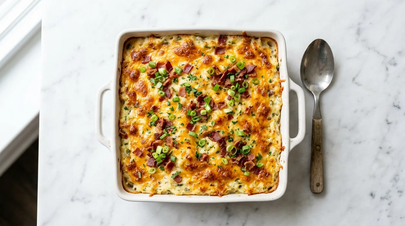 Twice Baked Potato Casserole with Cheese and Bacon