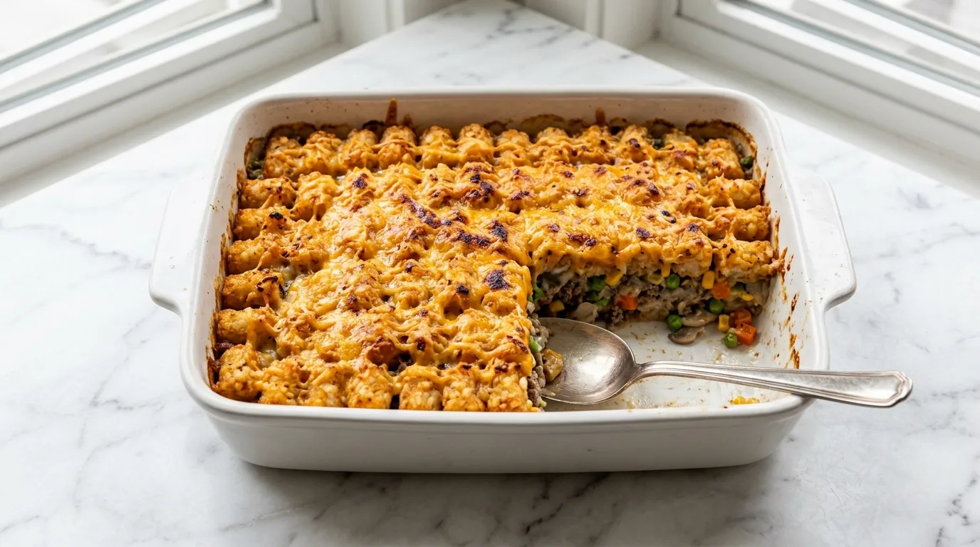 Cheesy Tatertot Casserole with Ground Beef