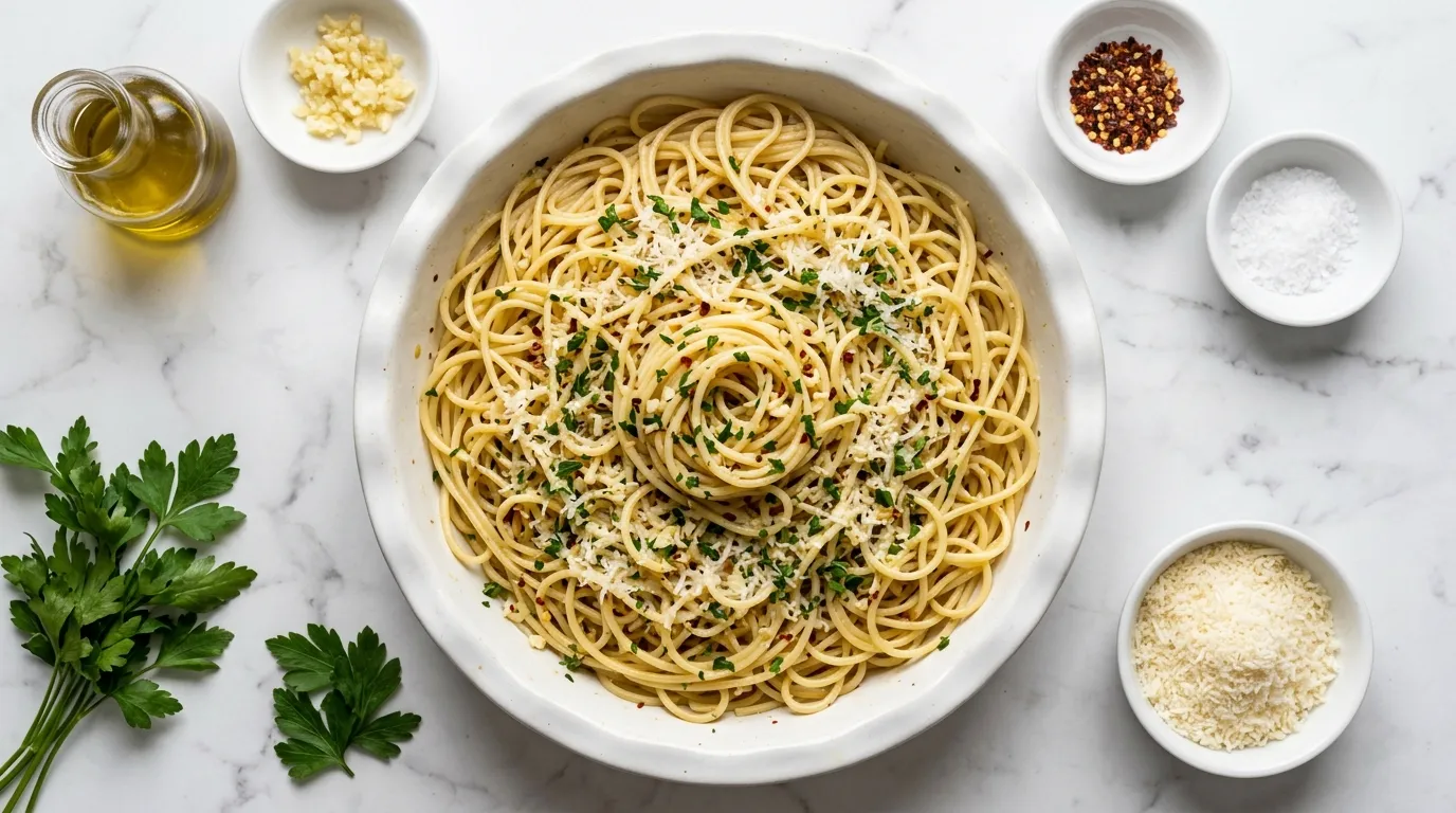 Ingredients for One Pot Spaghetti with Garlic and Olive Oil