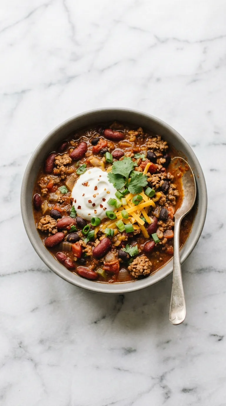 Hearty One Pot Chili for Winter Nights served