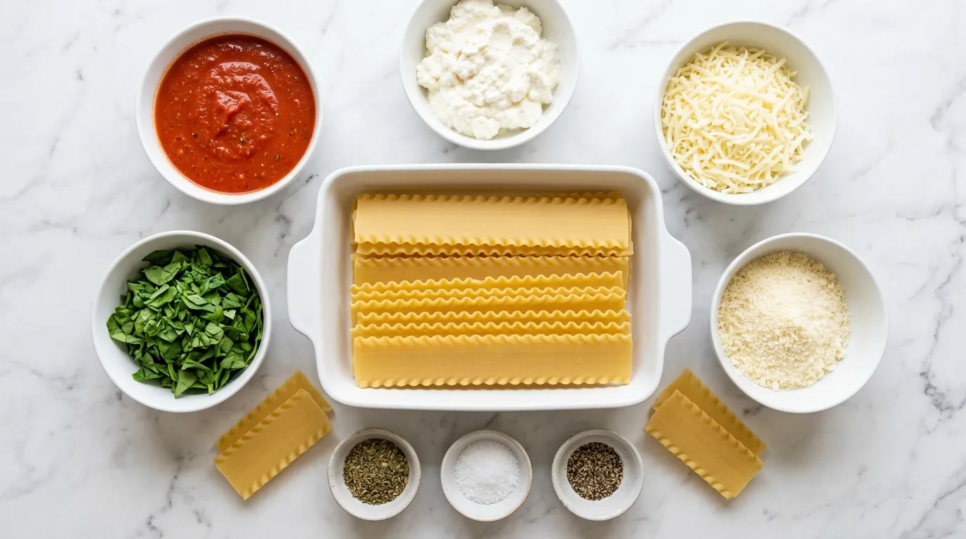 Ingredients for Easy One Pot Lasagna with Ricotta and Spinach