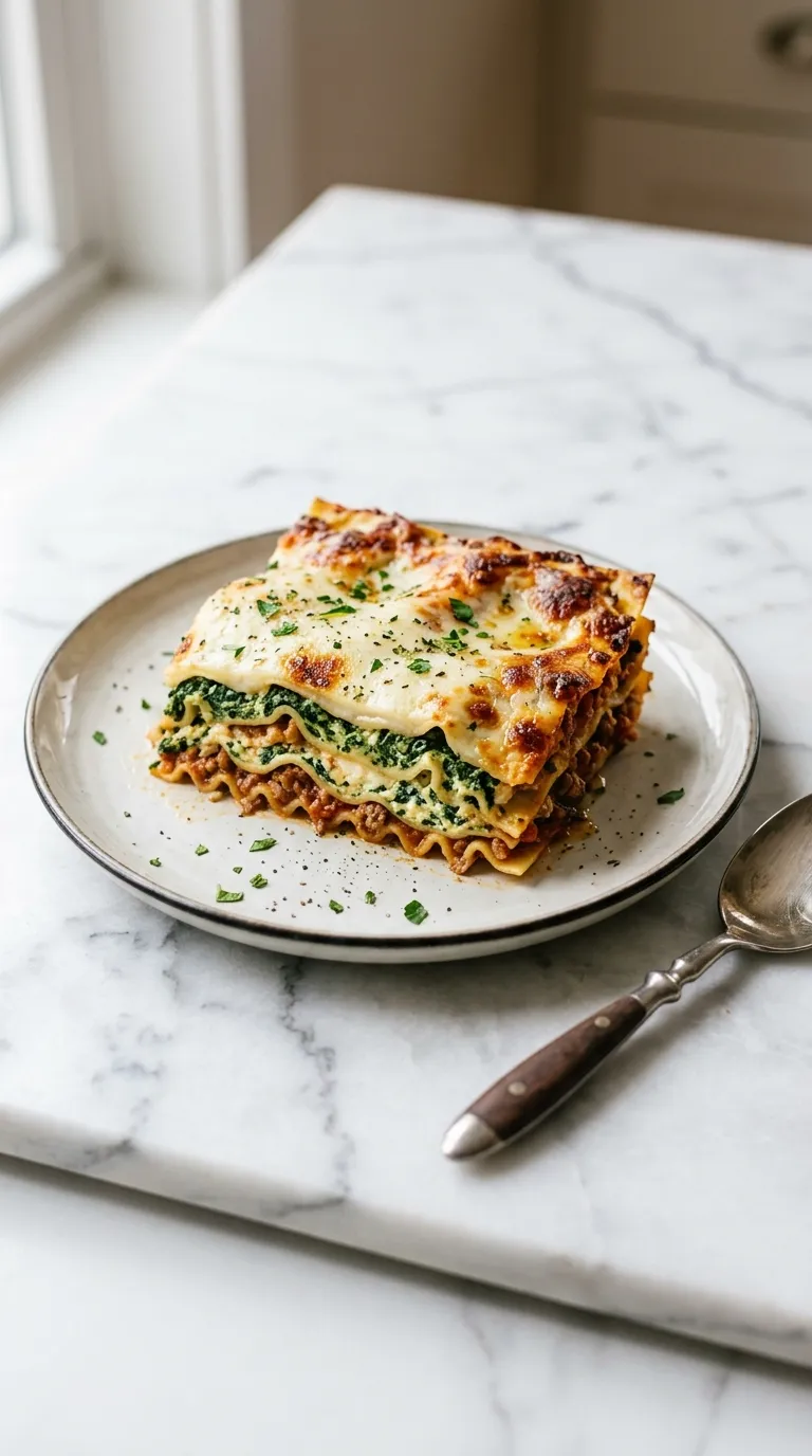 Easy One Pot Lasagna with Ricotta and Spinach served