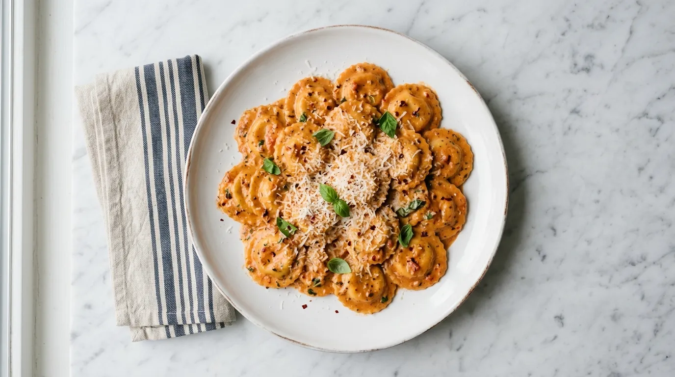 One Pot Ravioli in Creamy Tomato Sauce