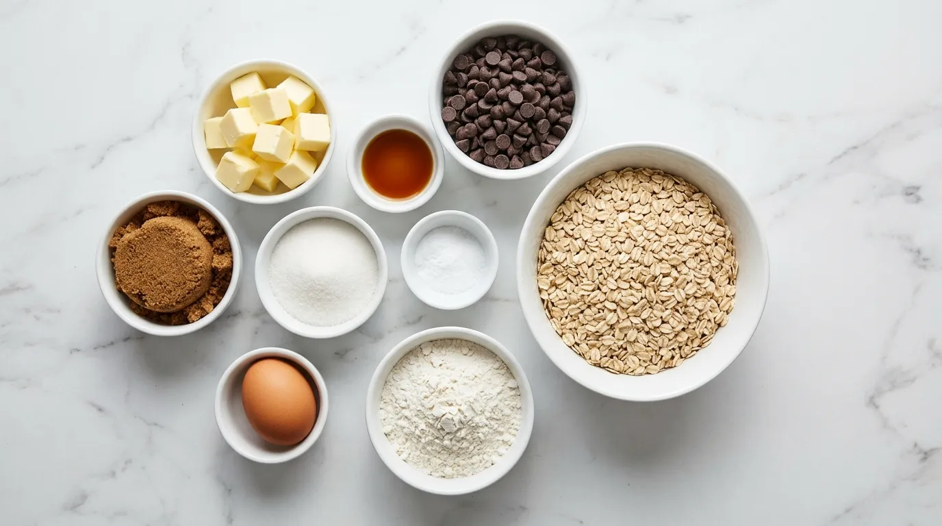 Ingredients for Chewy Oatmeal Chocolate Chip Cookies for Snack Time