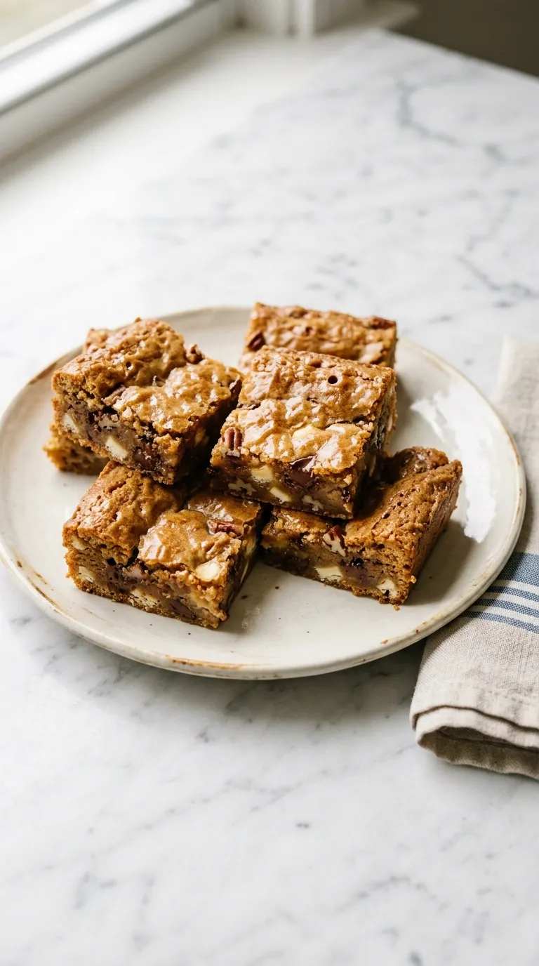 Soft and Chewy Blondies with Vanilla Flavor served