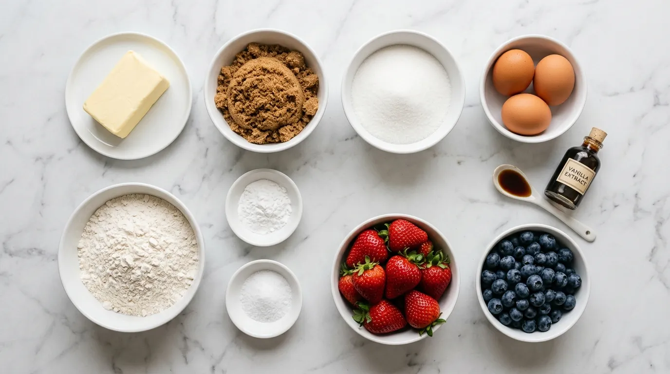 Ingredients for Delicious Strawberry Blondies with Fresh Berries