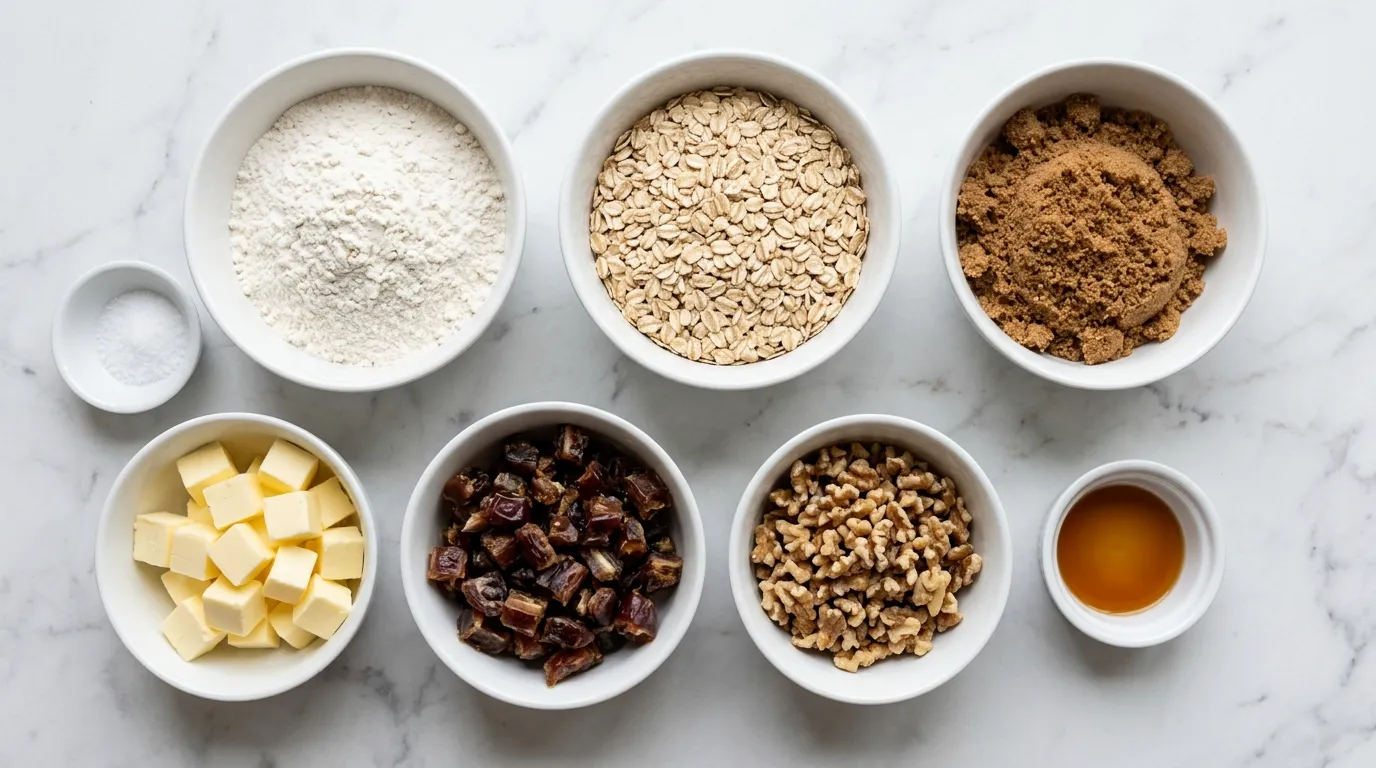 Ingredients for Sweet and Chewy Date Bars for Dessert
