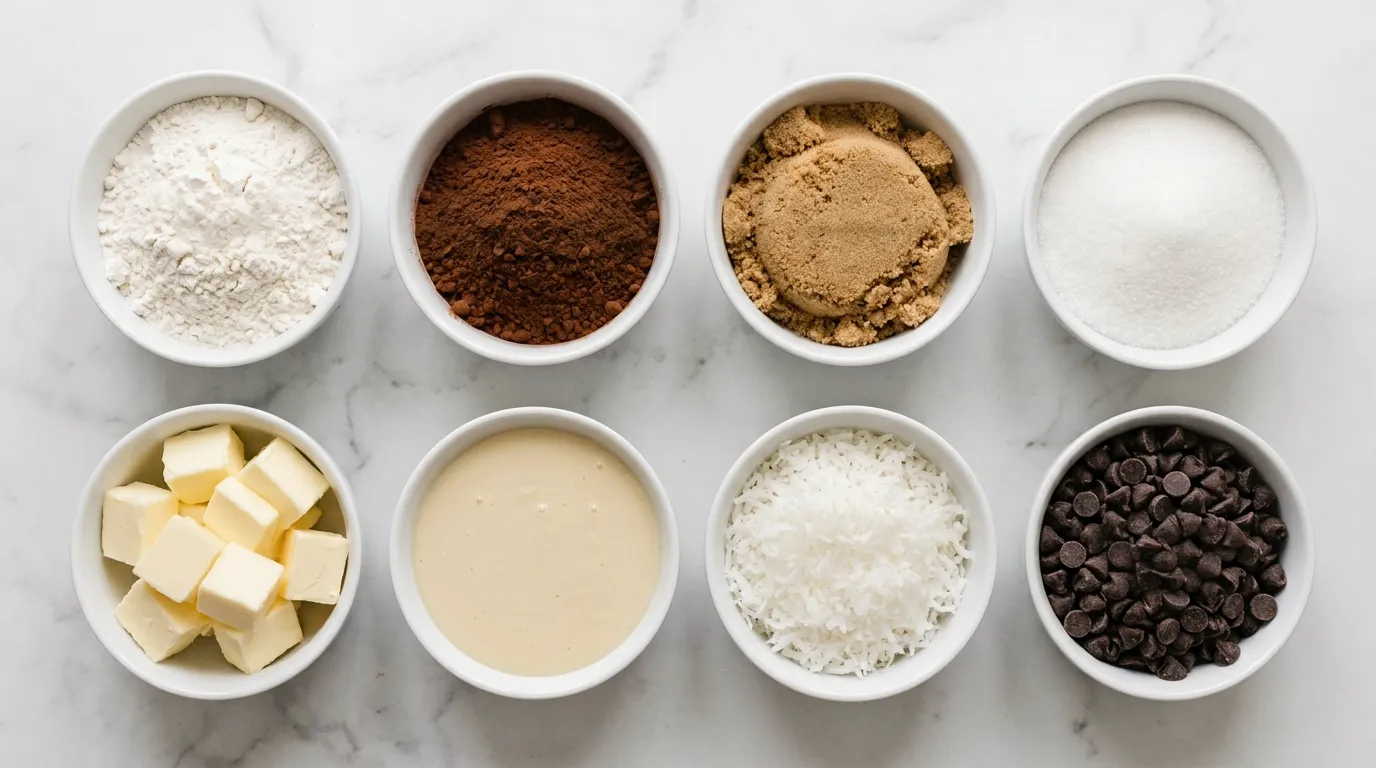 Ingredients for Irresistible Magic Bars with Coconut and Chocolate