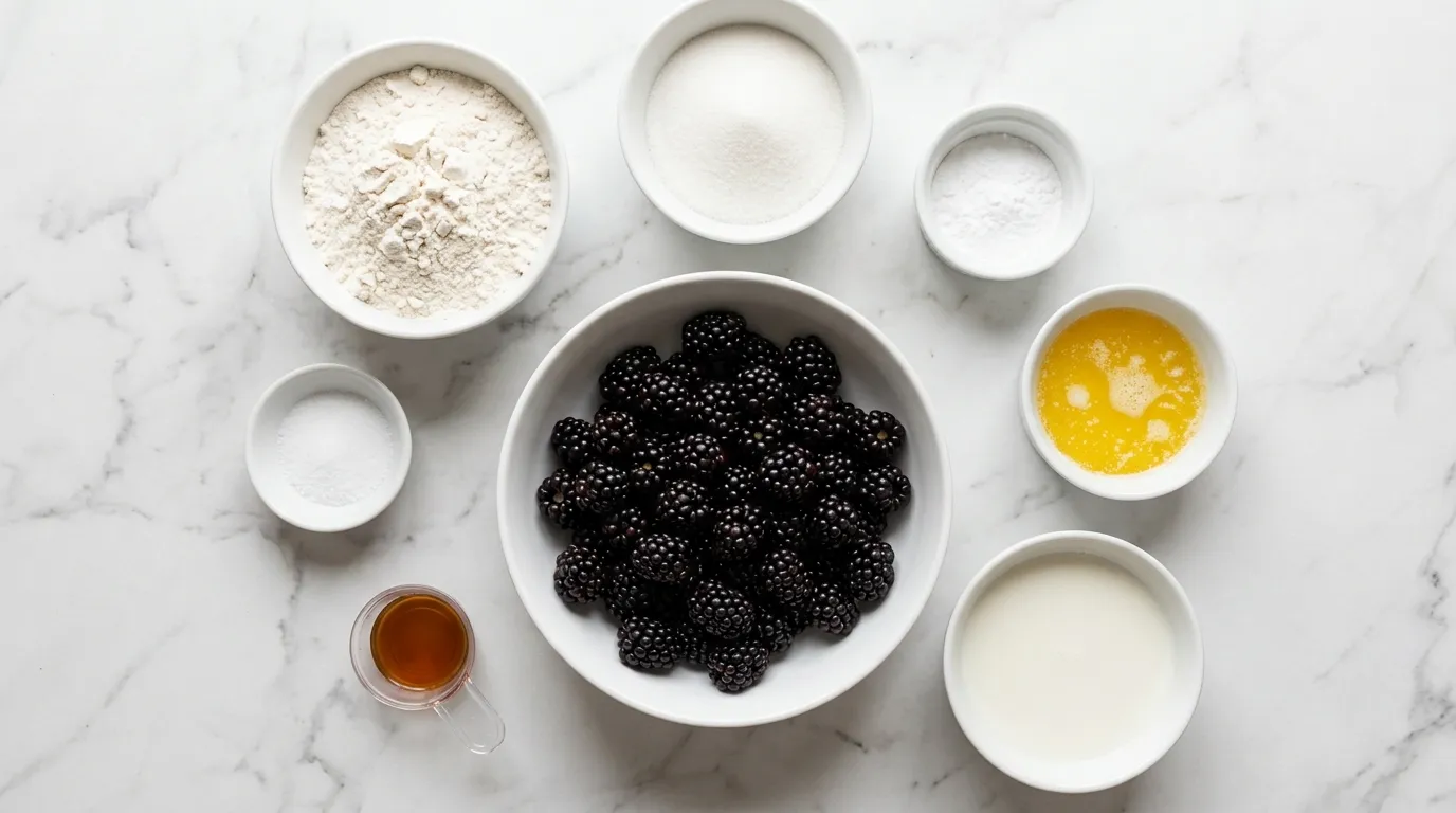 Ingredients for Sweet Blackberry Cobbler with Vanilla Ice Cream