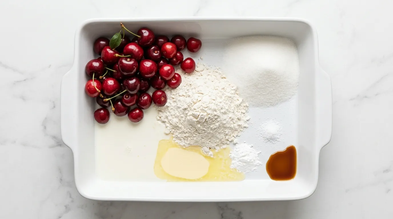Ingredients for Warm Cherry Cobbler for Summer Gatherings