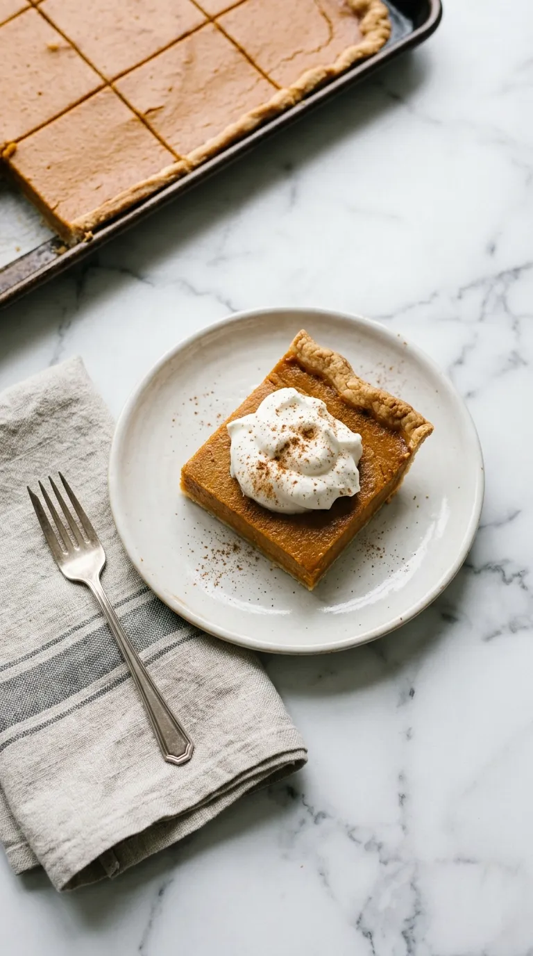 Sheet Pan Pumpkin Pie for Thanksgiving Feasts served