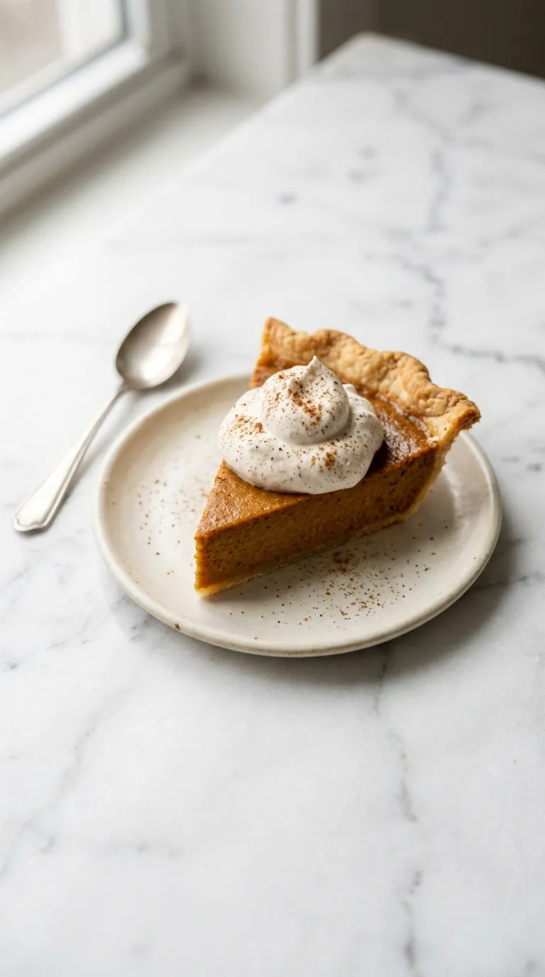 Classic Pumpkin Pie with Spiced Whipped Cream served