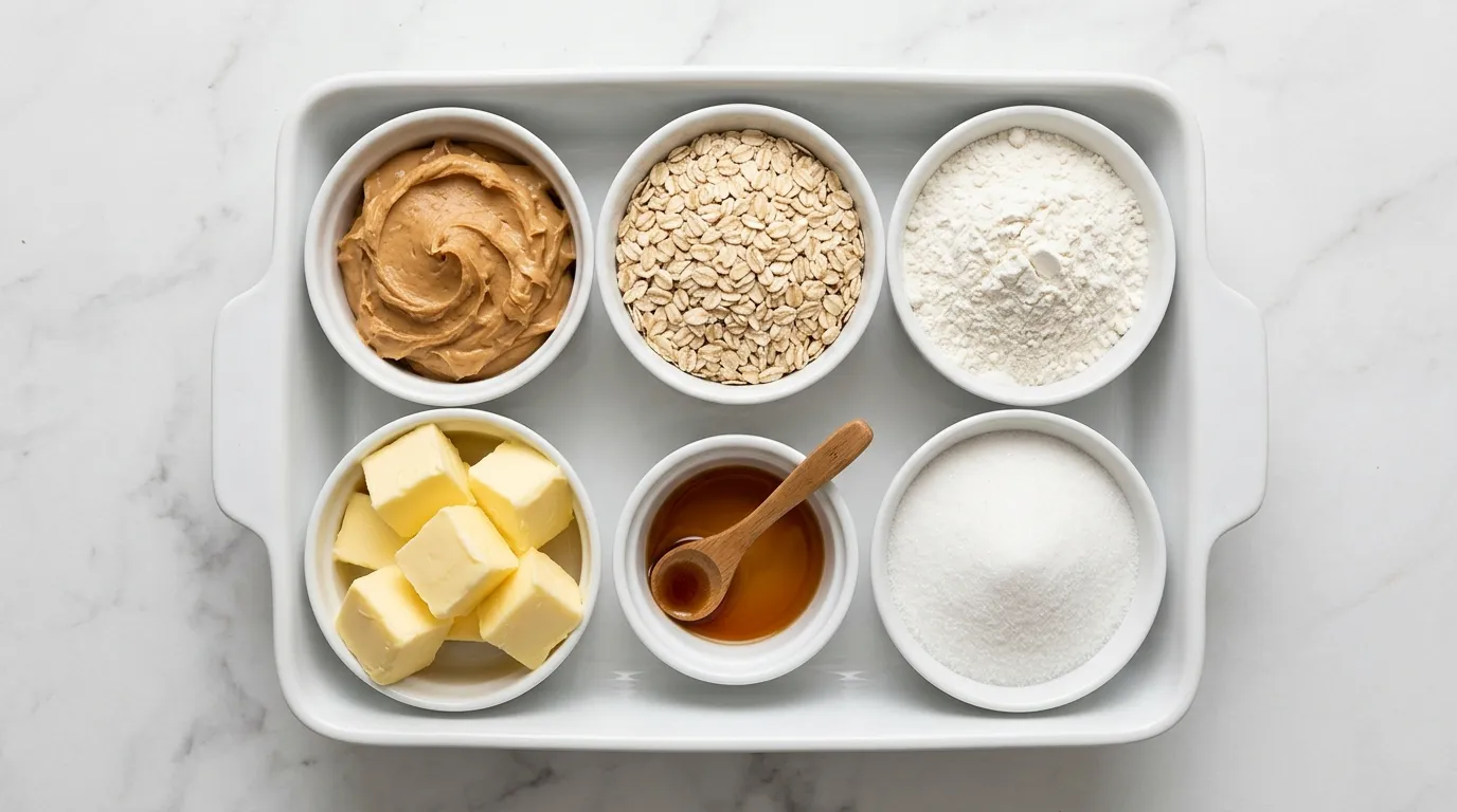Ingredients for Easy No Bake Cookies with Peanut Butter and Oats