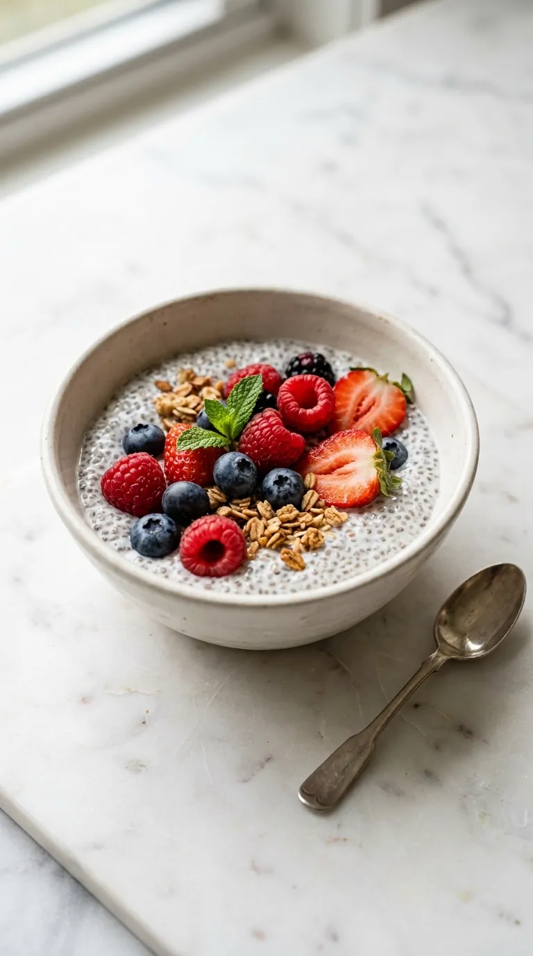 Easy Chia Pudding with Fresh Berries served