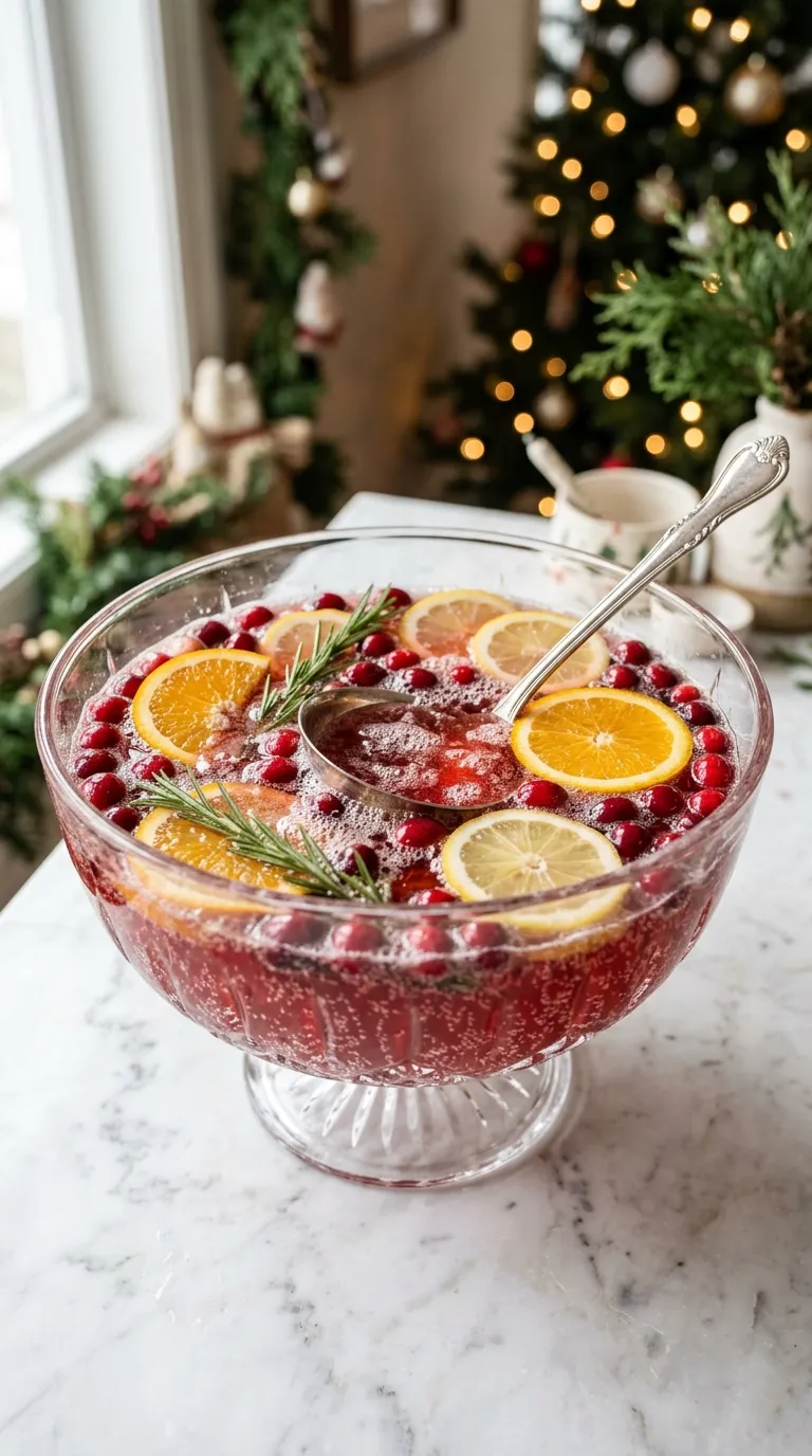 Delicious Holiday Punch with Cranberry and Citrus served